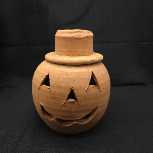 Vintage Crow Ridge Pottery Jack O Lantern Red Clay Pumpkin Luminary 8 in Georgia - Picture 1 of 11